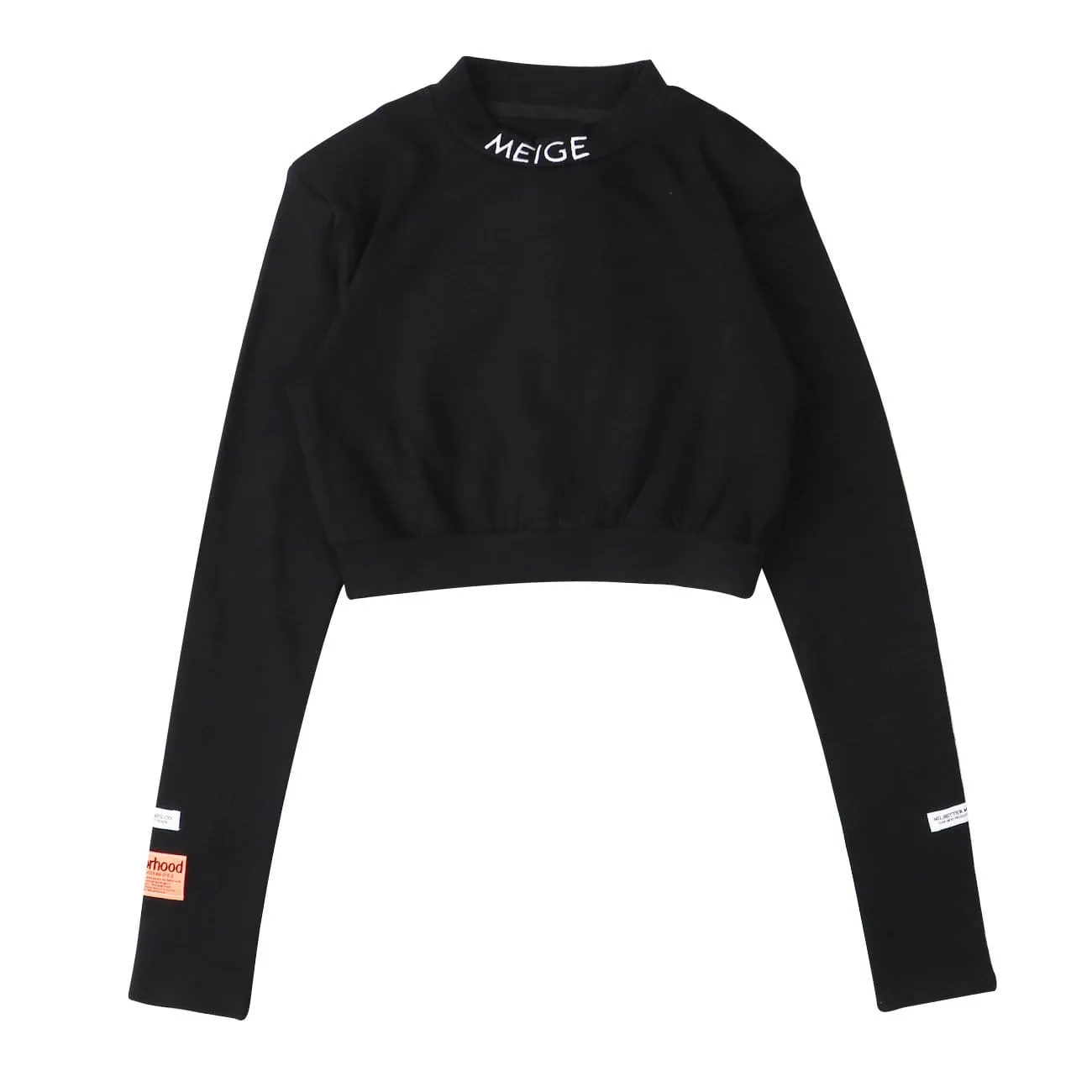 WLS Half High Collar Embroidery Crop Sweatshirt