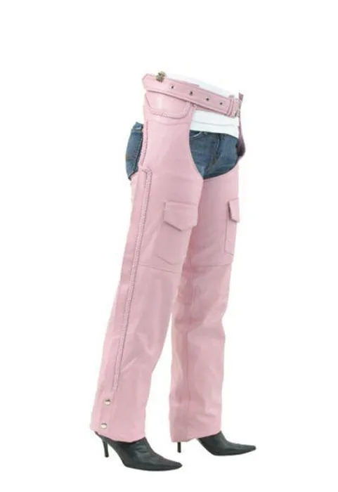 Women Pink Braided Leather Chaps, C326-PINK-DL