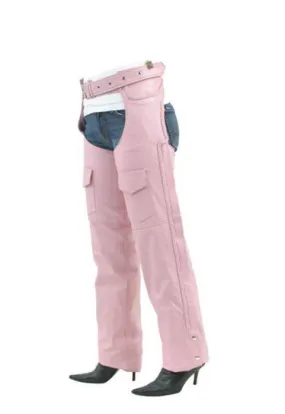 Women Pink Braided Leather Chaps, C326-PINK-DL