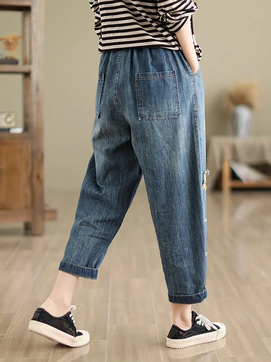 Women Summer Patch Spliced Denim Harem Pants CV1044