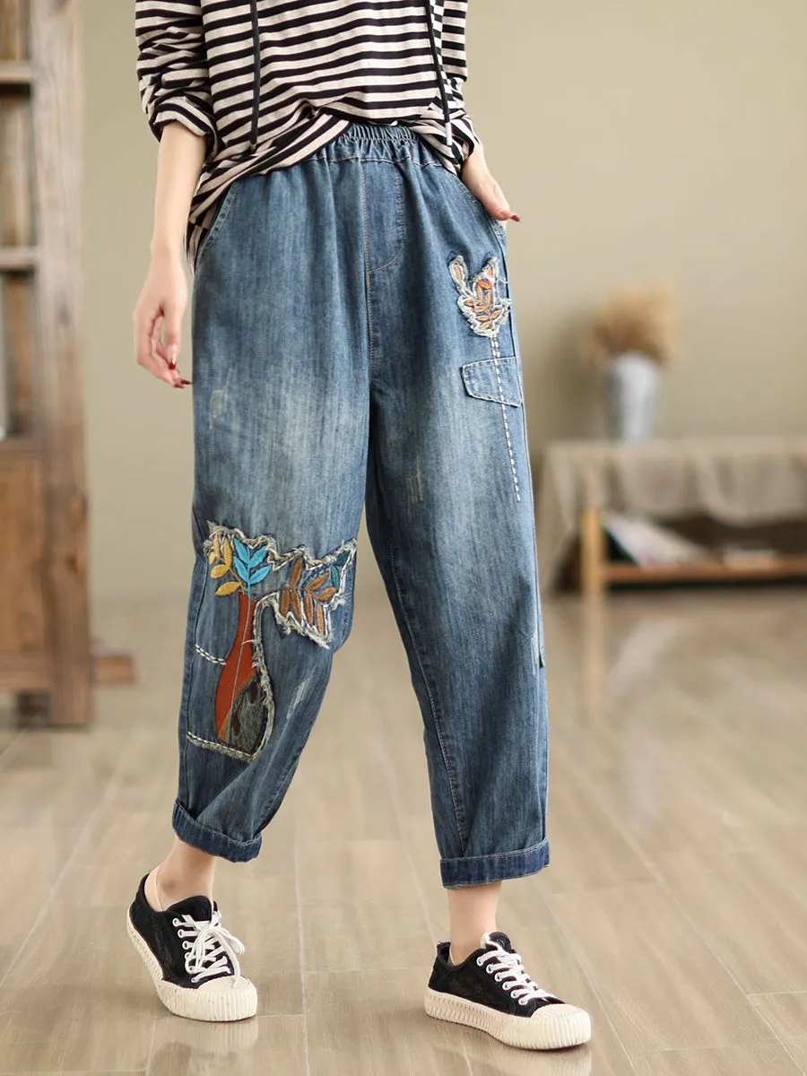 Women Summer Patch Spliced Denim Harem Pants CV1044