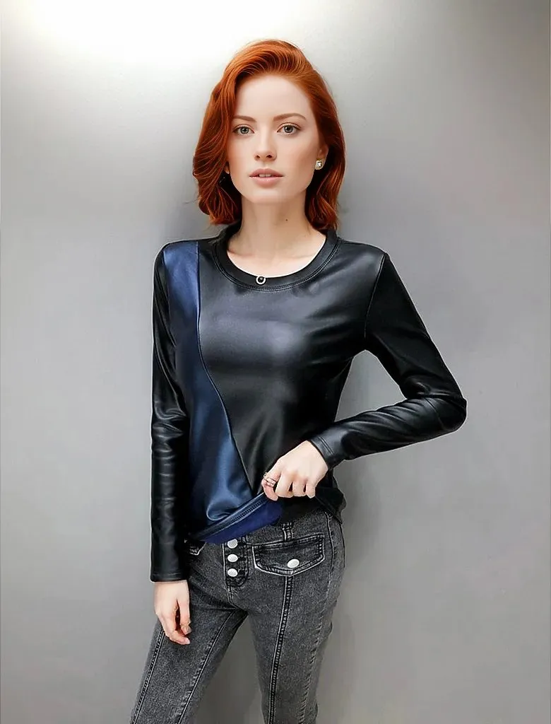 Women's Autumn Long Sleeve Genuine Leather Blouse