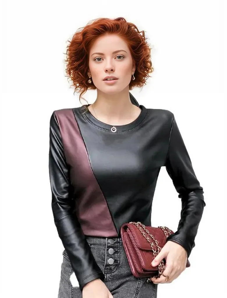 Women's Autumn Long Sleeve Genuine Leather Blouse