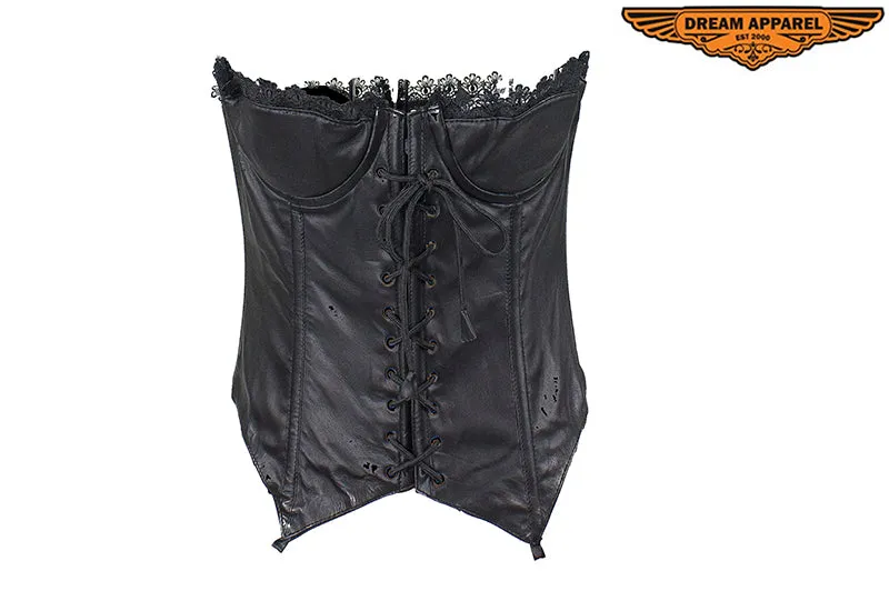 Women's Black Leather and Lace Corset