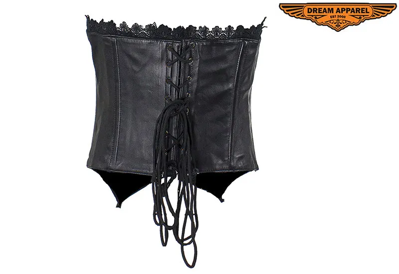 Women's Black Leather and Lace Corset