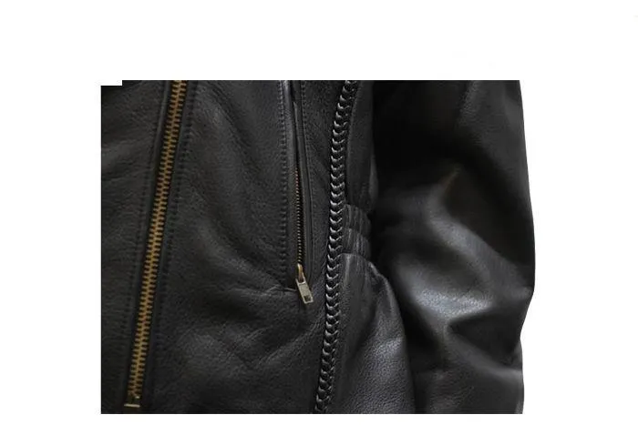 Womens Leather Jacket With Braid, LJ710-SS-DL