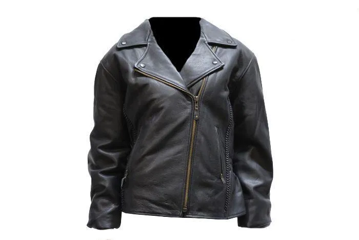 Womens Leather Jacket With Braid, LJ710-SS-DL