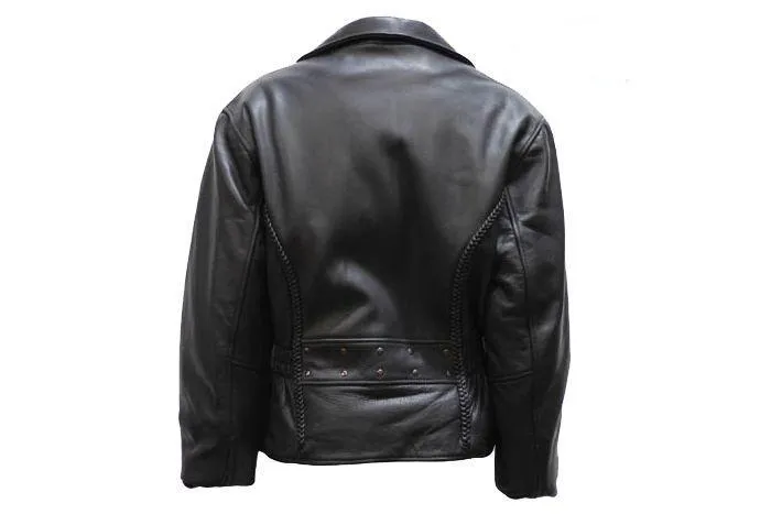 Women's Leather Motorcycle Jacket With Snap Down Collar, LJ710-01-DL