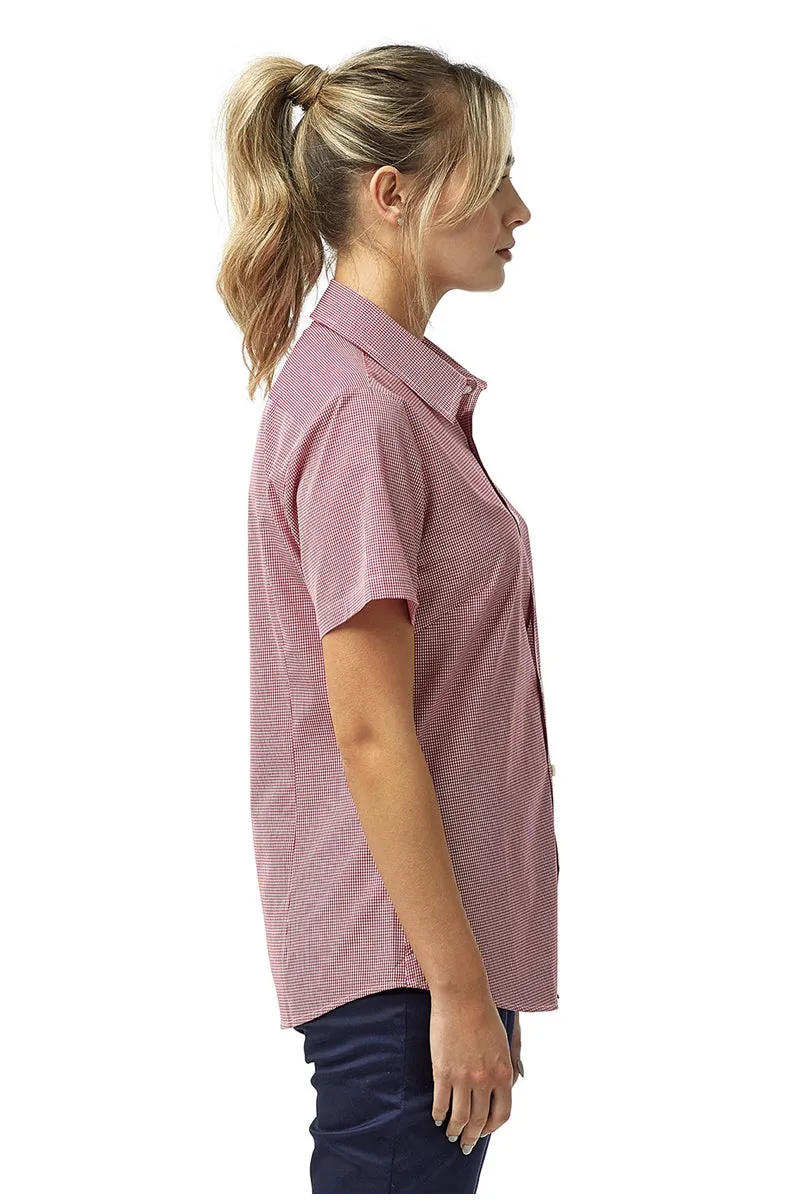 Women's Microcheck Short Sleeve Cotton Shirt (Red / White)