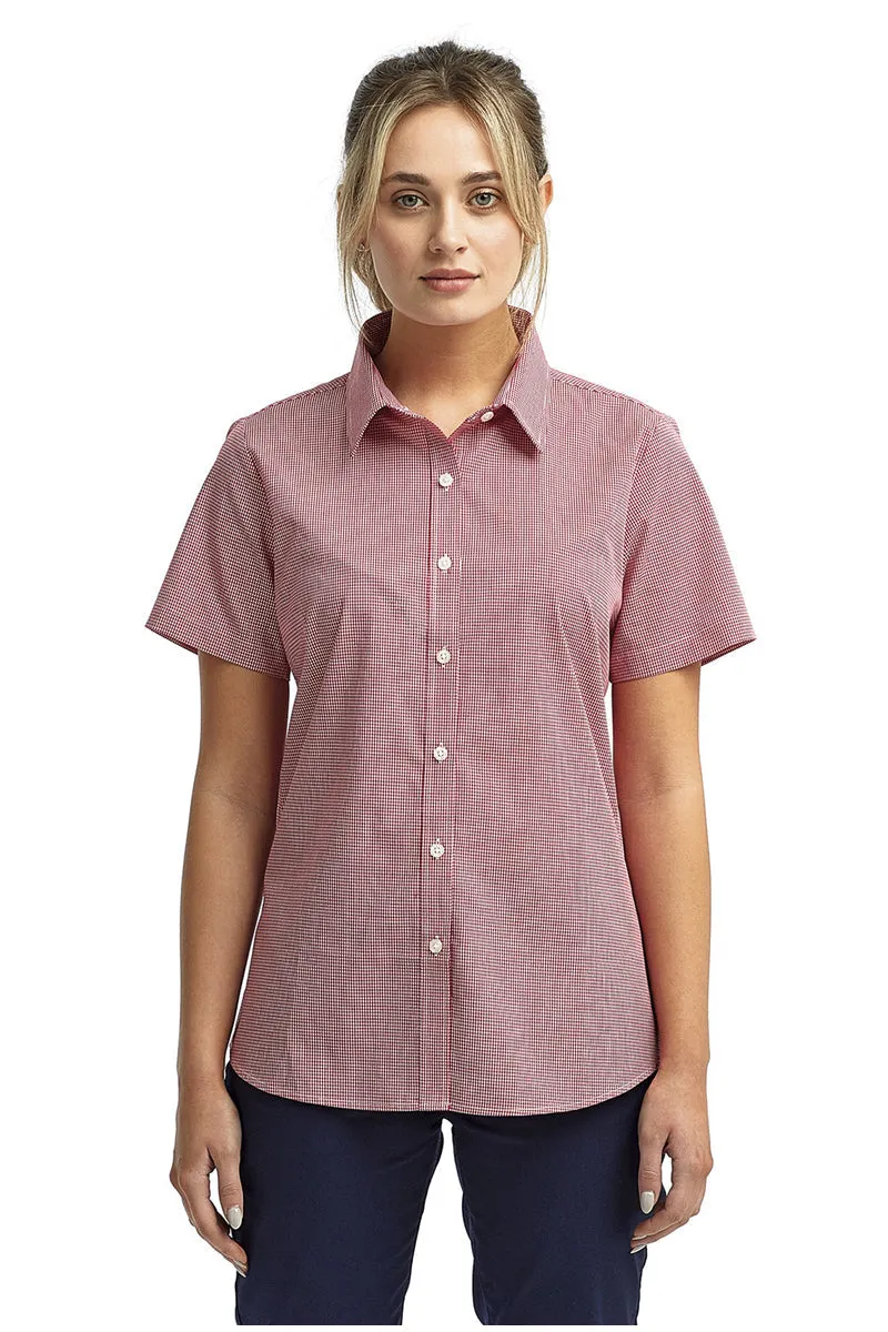 Women's Microcheck Short Sleeve Cotton Shirt (Red / White)