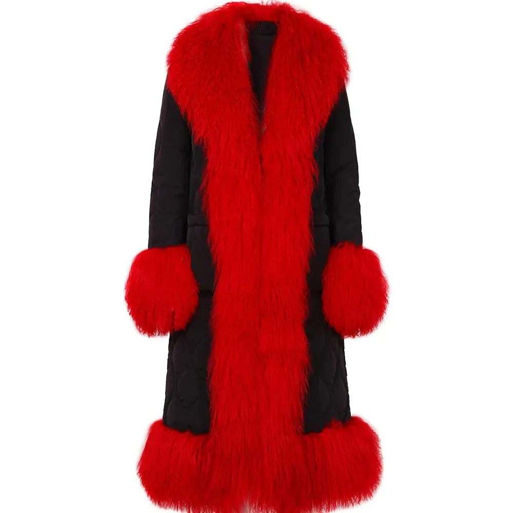 Women's Mongolian Sheep Curly Fur Quilted Coat