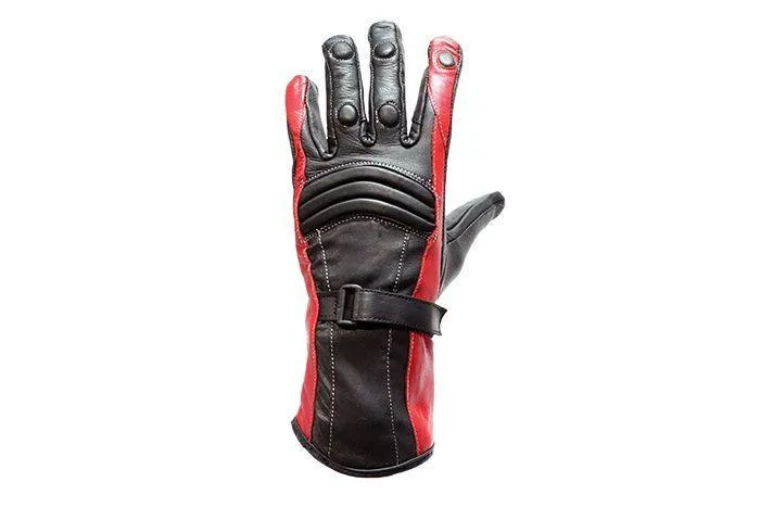 Women's Red Full Finger Leather Gauntlet Gloves, GLZ60-RED-DL