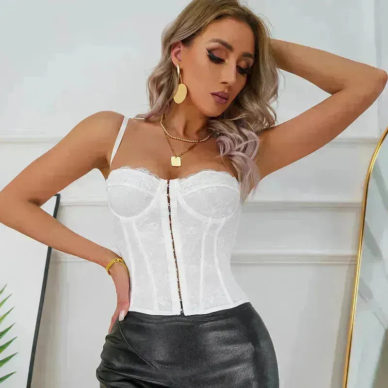 Women's Spaghetti Strap Top Fishbone Steel Ring Chest-wrapped Breasted Backless Corset Top for Women Camisole Top