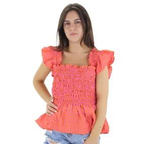 Women's Square Neck Smocked Top,Multi