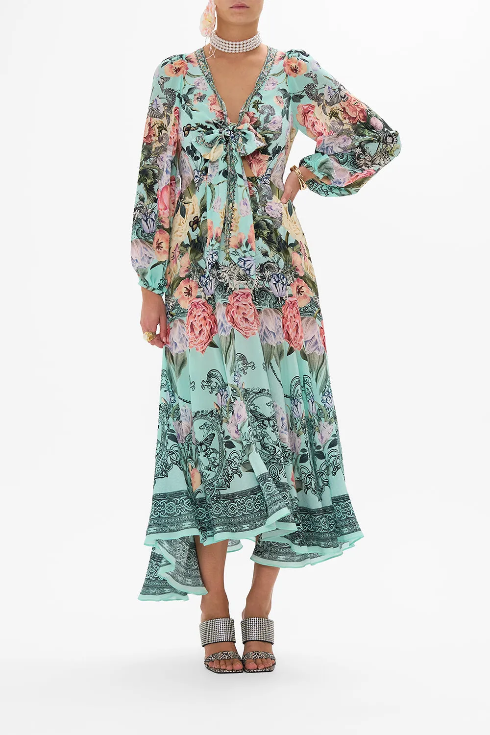 WRAP TIE DRESS WITH BLOUSON SLEEVE PETAL PROMISE LAND