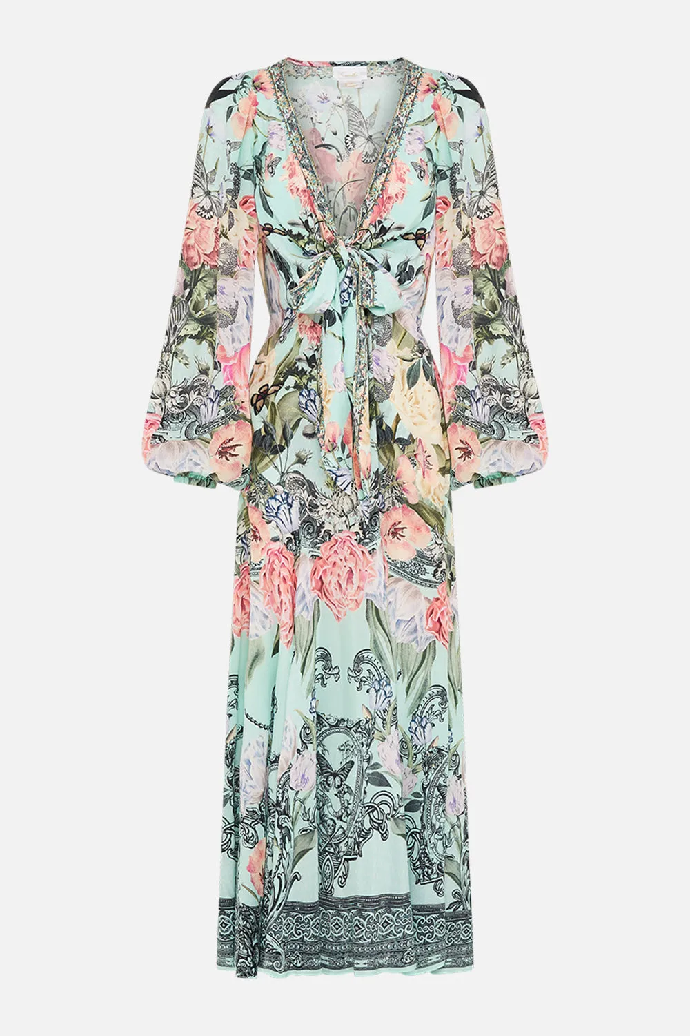 WRAP TIE DRESS WITH BLOUSON SLEEVE PETAL PROMISE LAND