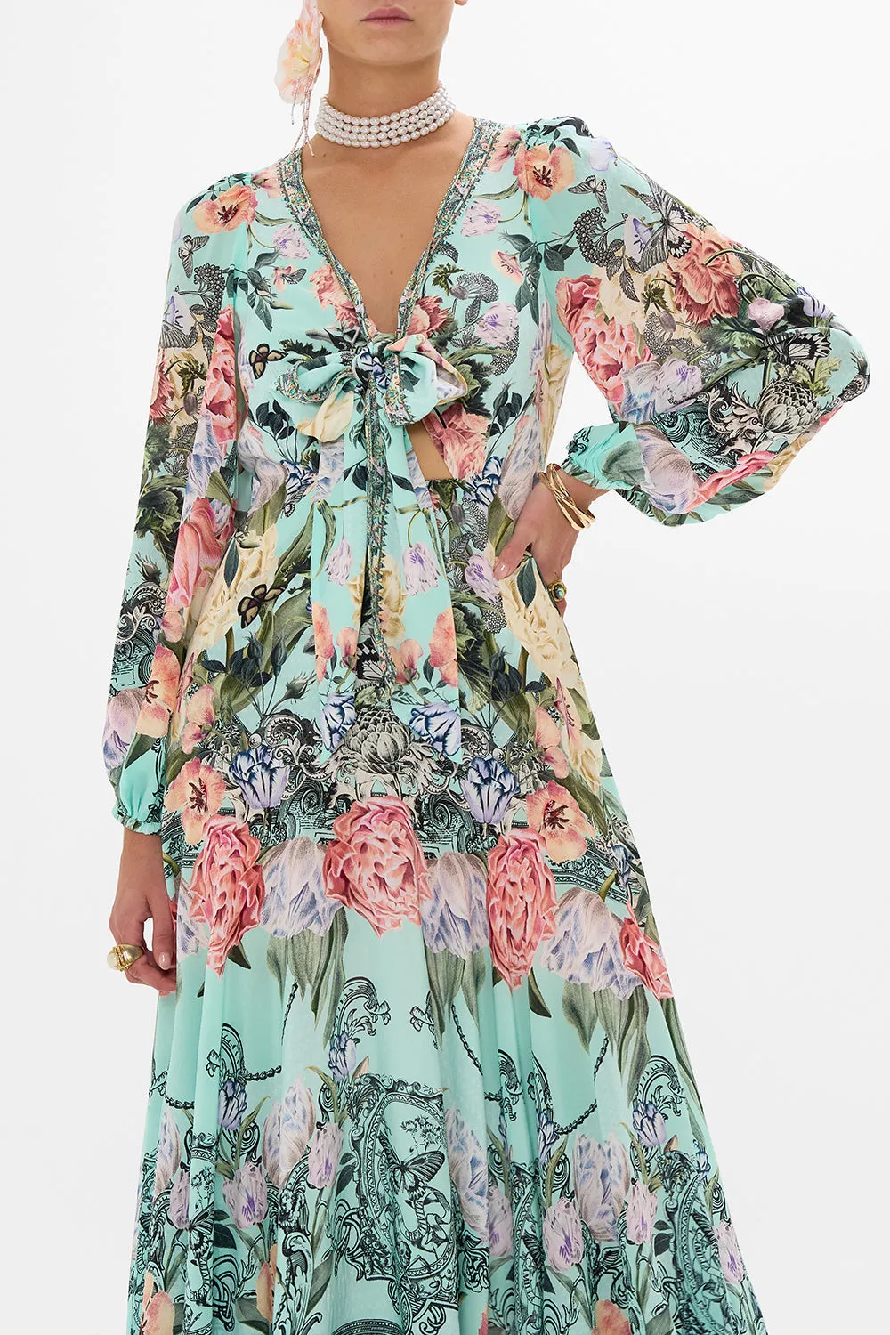 WRAP TIE DRESS WITH BLOUSON SLEEVE PETAL PROMISE LAND