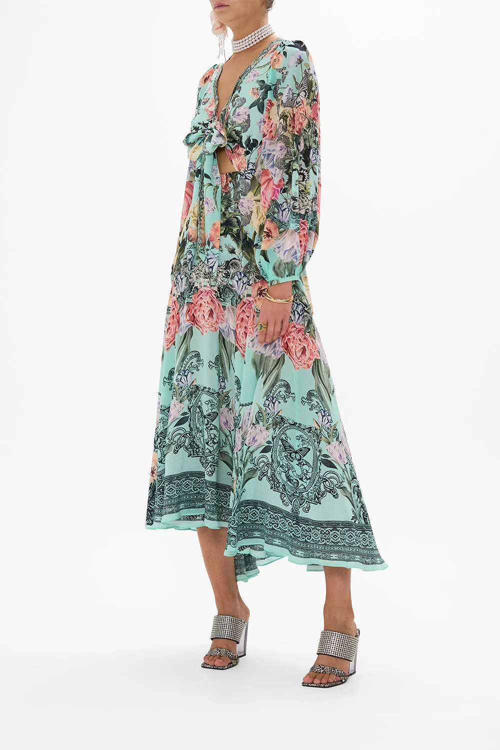 WRAP TIE DRESS WITH BLOUSON SLEEVE PETAL PROMISE LAND