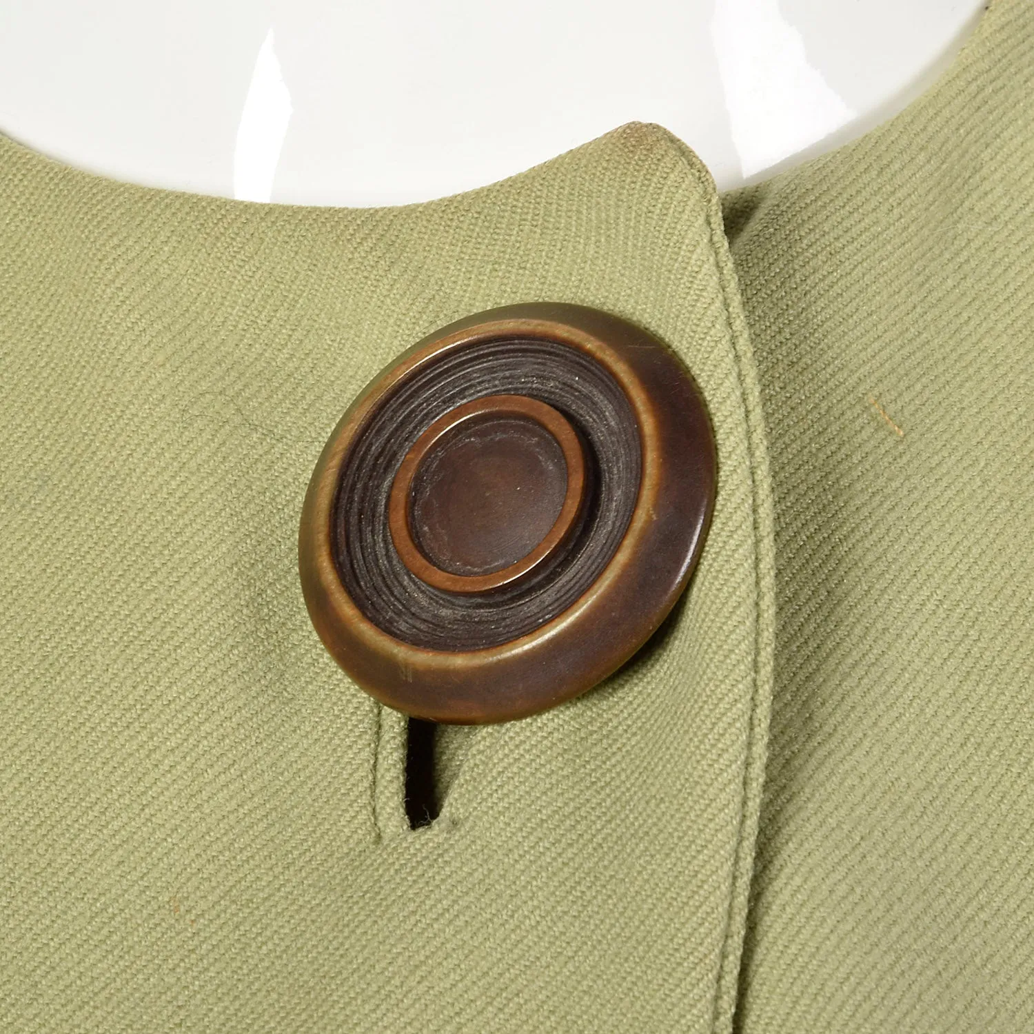 XS 1940s Pistachio Green Wool Coat with Fox Trim