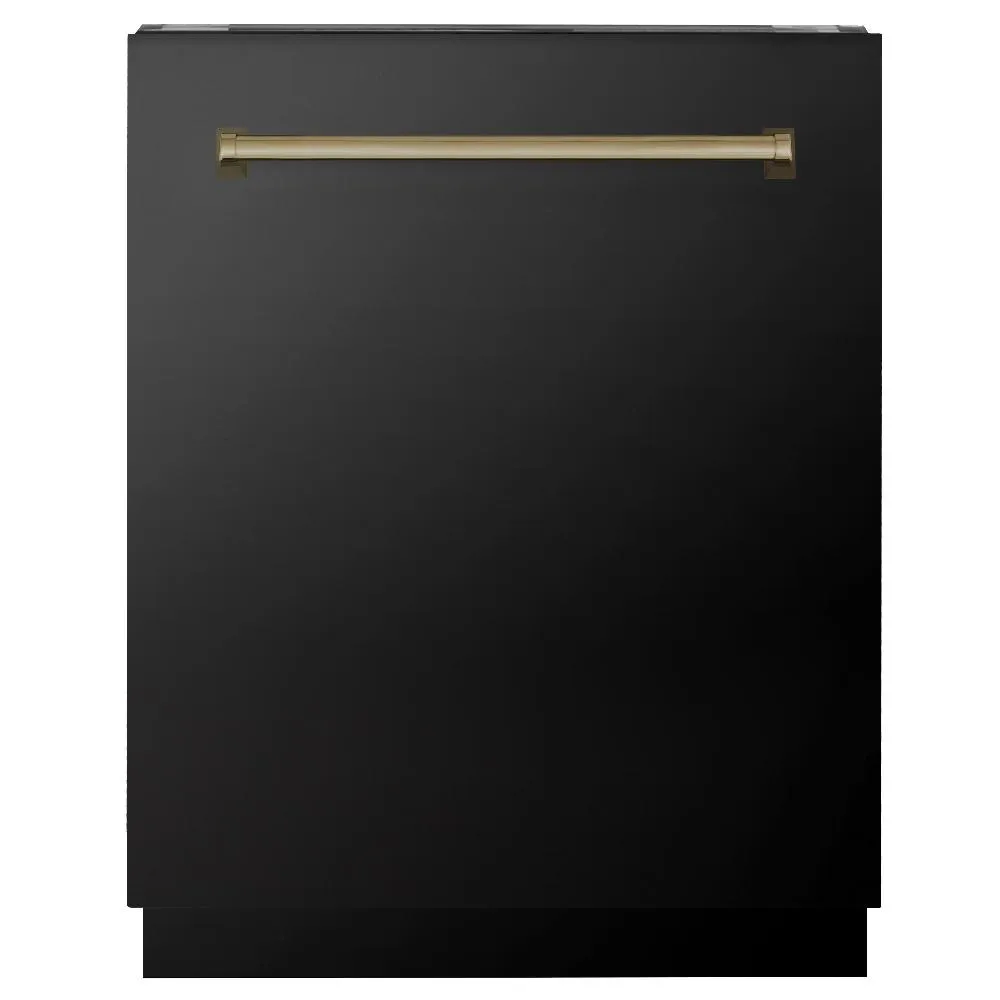 ZLINE Autograph Edition 24 in. 3rd Rack Top Control Tall Tub Dishwasher in Black Stainless Steel with Champagne Bronze Accent Handle, 51dBa (DWVZ-BS-24-CB)