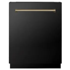 ZLINE Autograph Edition 24 in. 3rd Rack Top Control Tall Tub Dishwasher in Black Stainless Steel with Champagne Bronze Accent Handle, 51dBa (DWVZ-BS-24-CB)