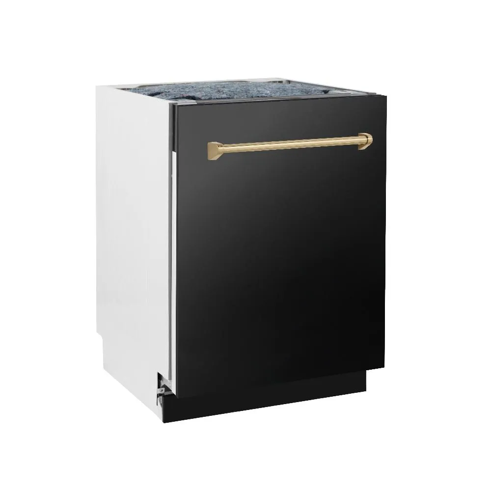 ZLINE Autograph Edition 24 in. 3rd Rack Top Control Tall Tub Dishwasher in Black Stainless Steel with Champagne Bronze Accent Handle, 51dBa (DWVZ-BS-24-CB)