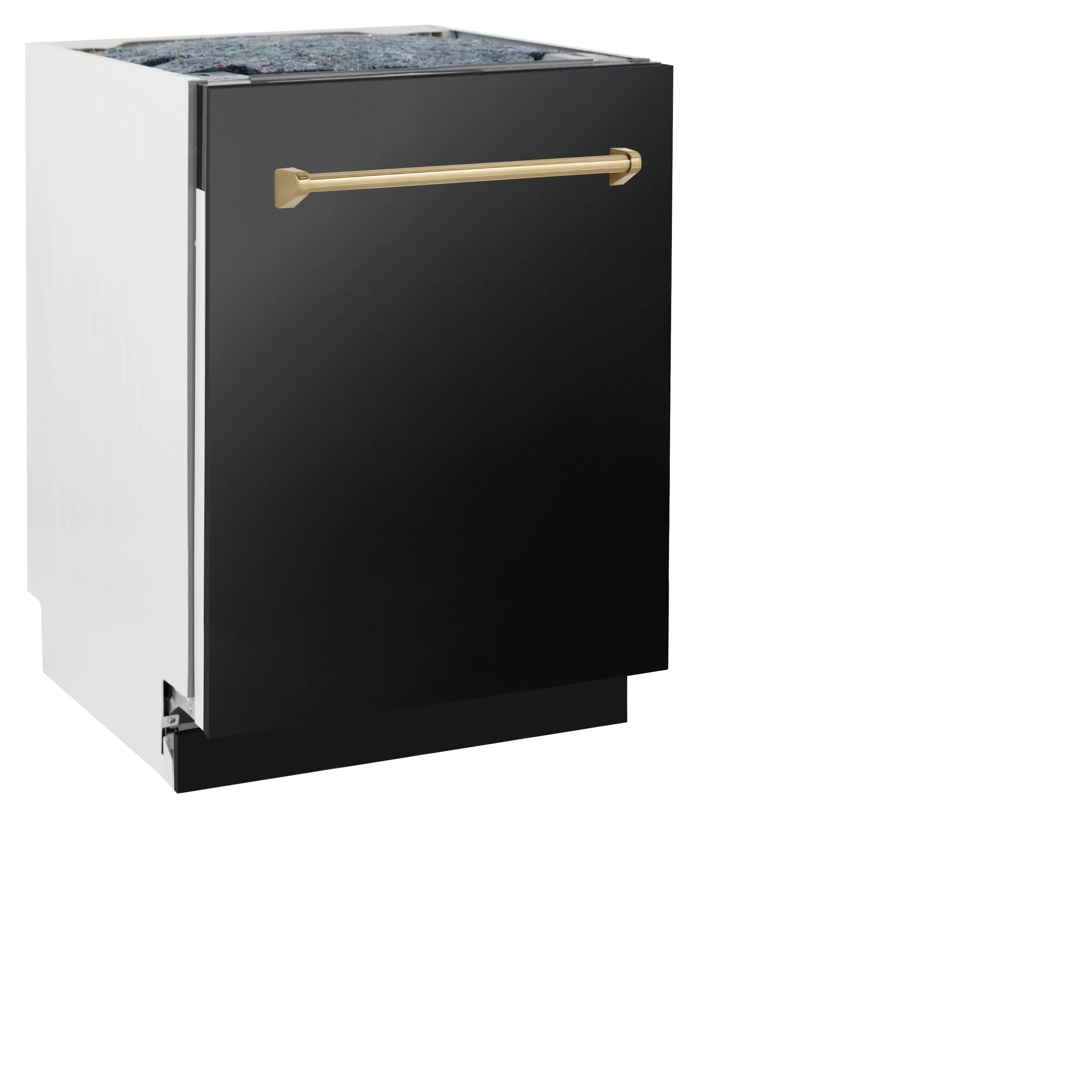 ZLINE Autograph Edition 24 in. 3rd Rack Top Control Tall Tub Dishwasher in Black Stainless Steel with Champagne Bronze Accent Handle, 51dBa (DWVZ-BS-24-CB)