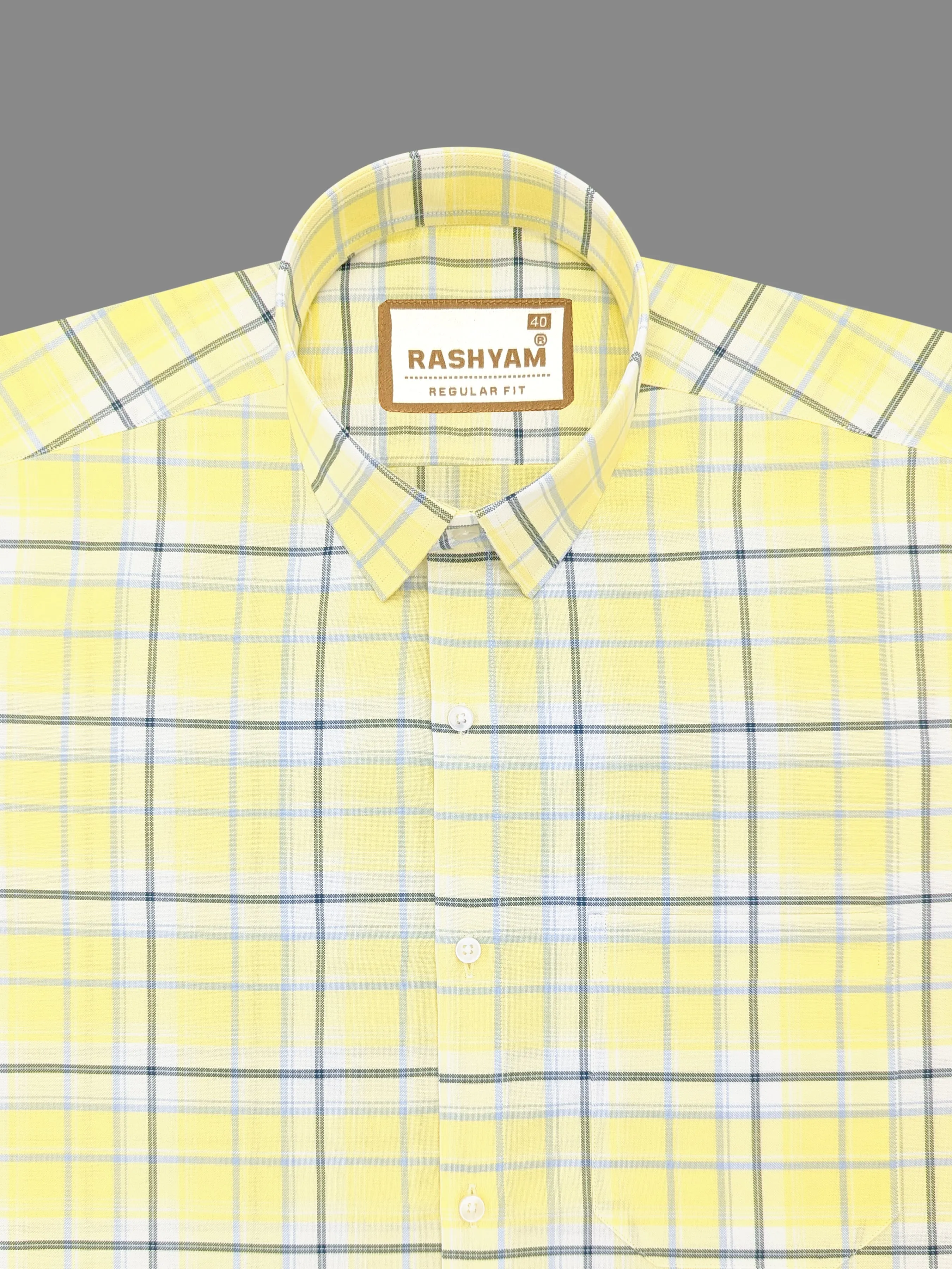 Zodiac Luxury Sky Blue And Black Checks On Lemon Yellow Oxford Cotton Formal Shirt For Men