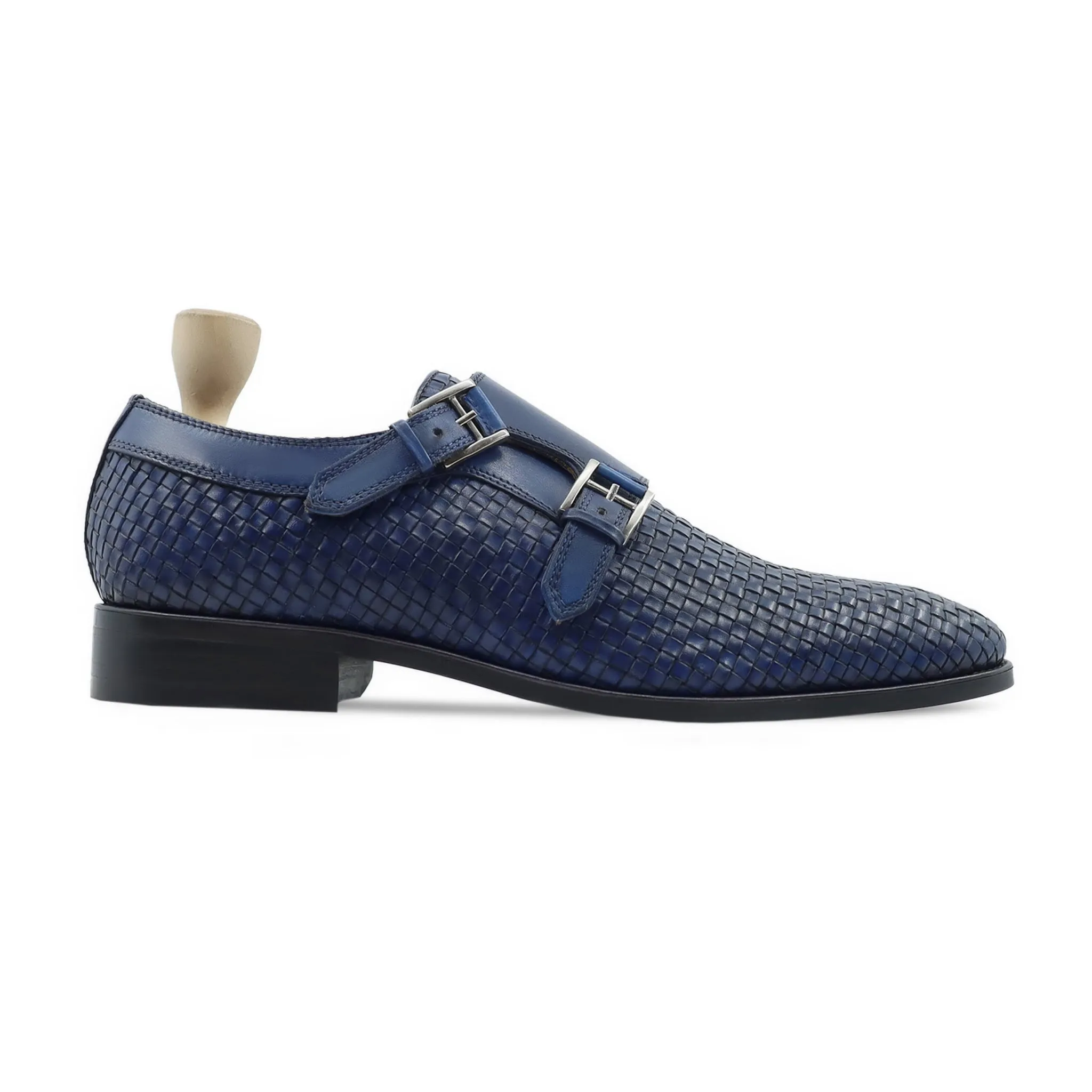 Zonite - Men's Blue Hand Woven Calf Leather Double Monkstrap