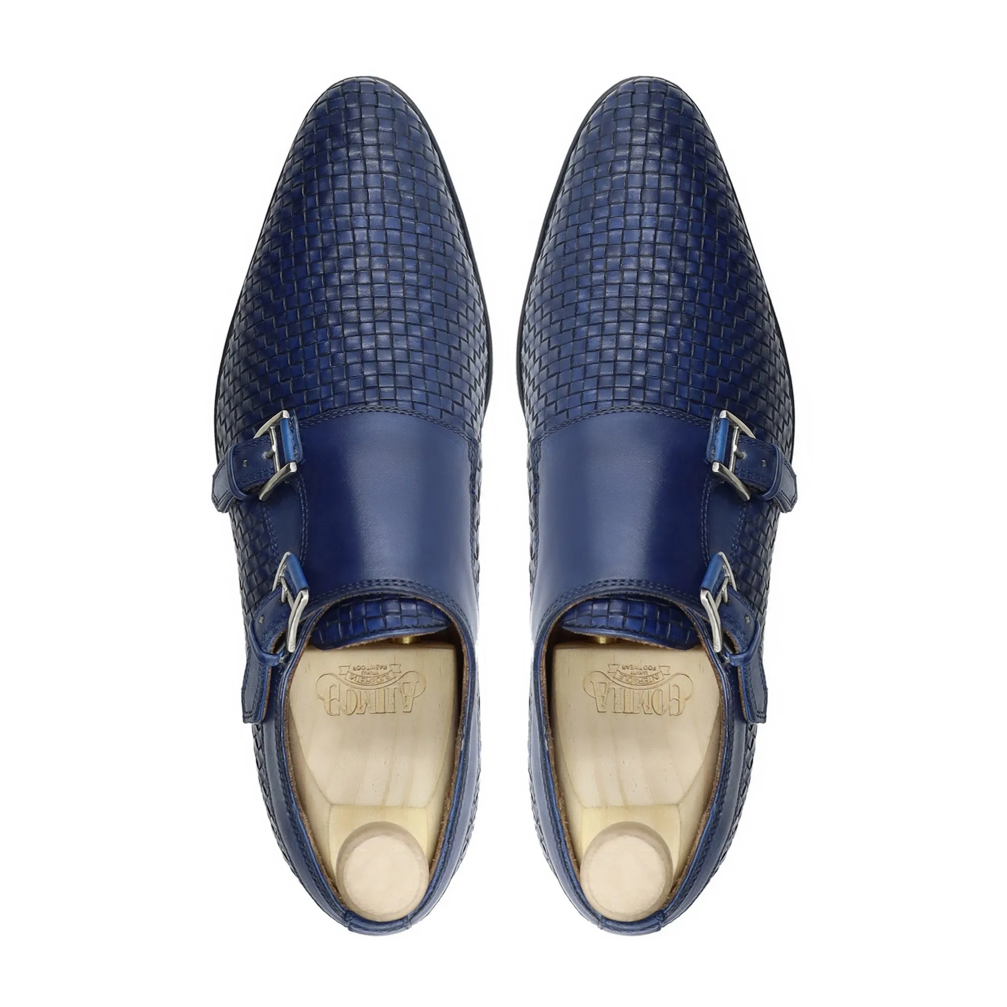 Zonite - Men's Blue Hand Woven Calf Leather Double Monkstrap